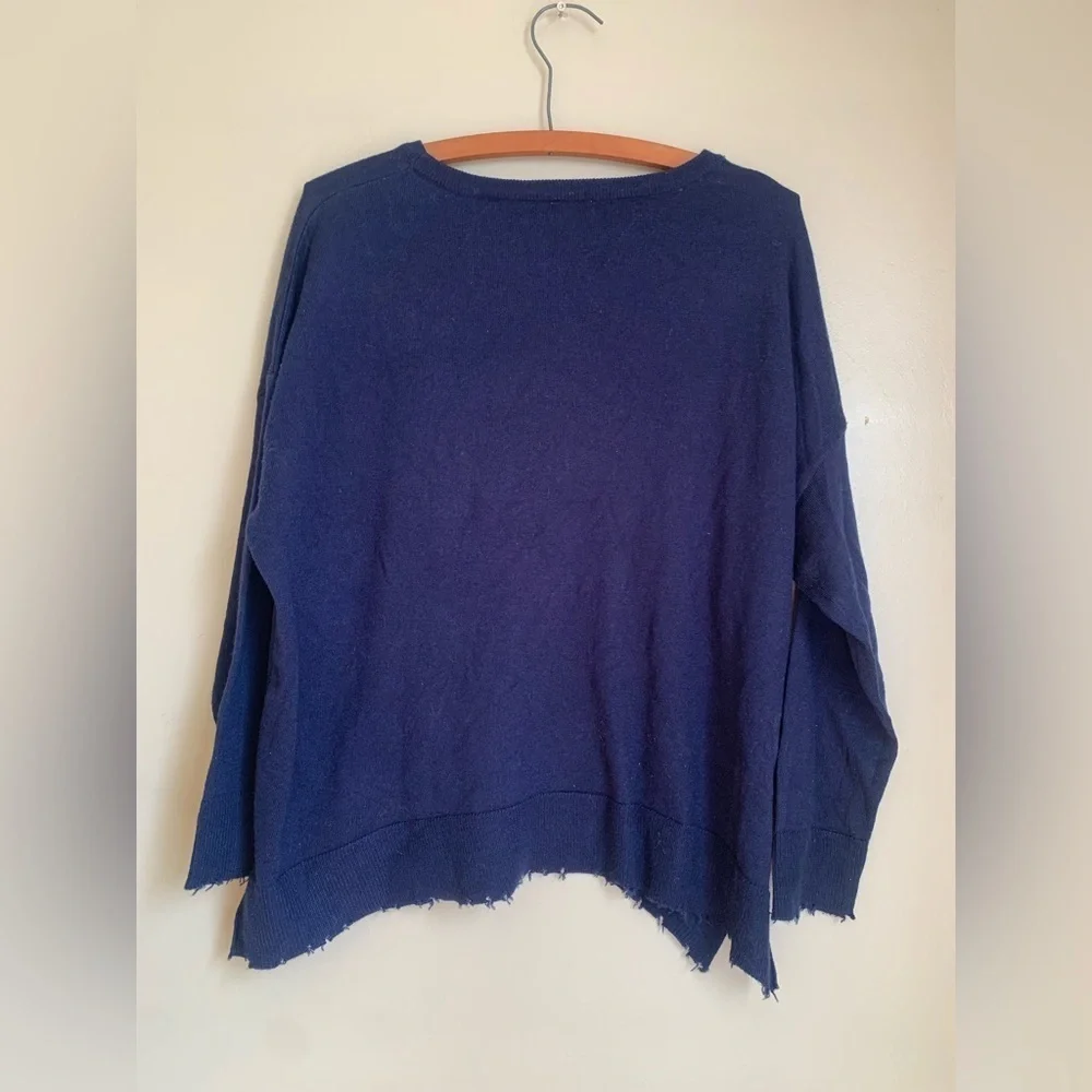 Kerisma wool blend sweater navy blue thin soft distressed edges capsule basic